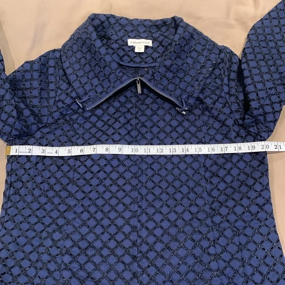 NWOT - Coldwater Creek Blue Full Zip Eyelet Jacket Size 12